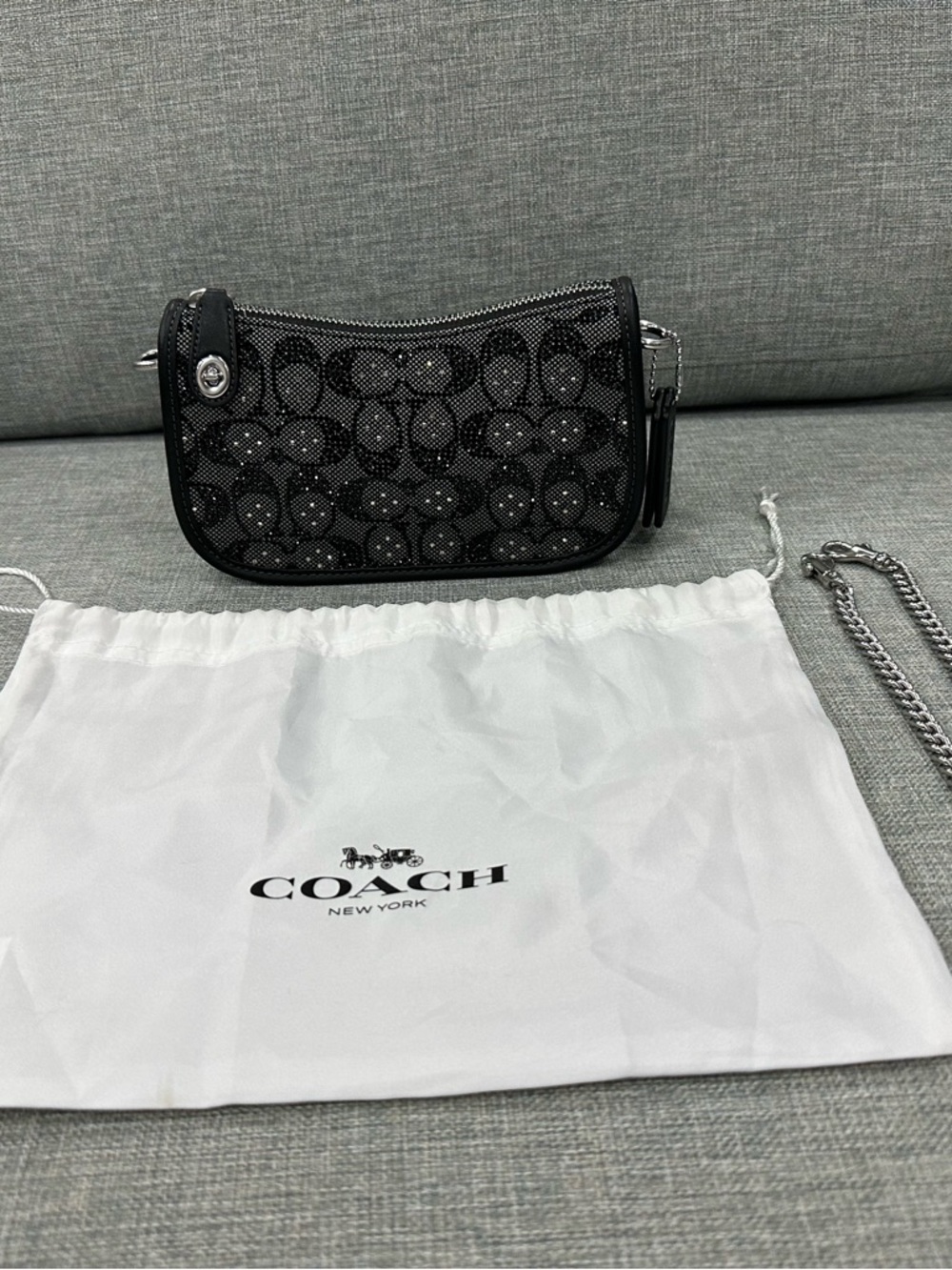 Coach Swinger Black Crystal Signature Jacquard